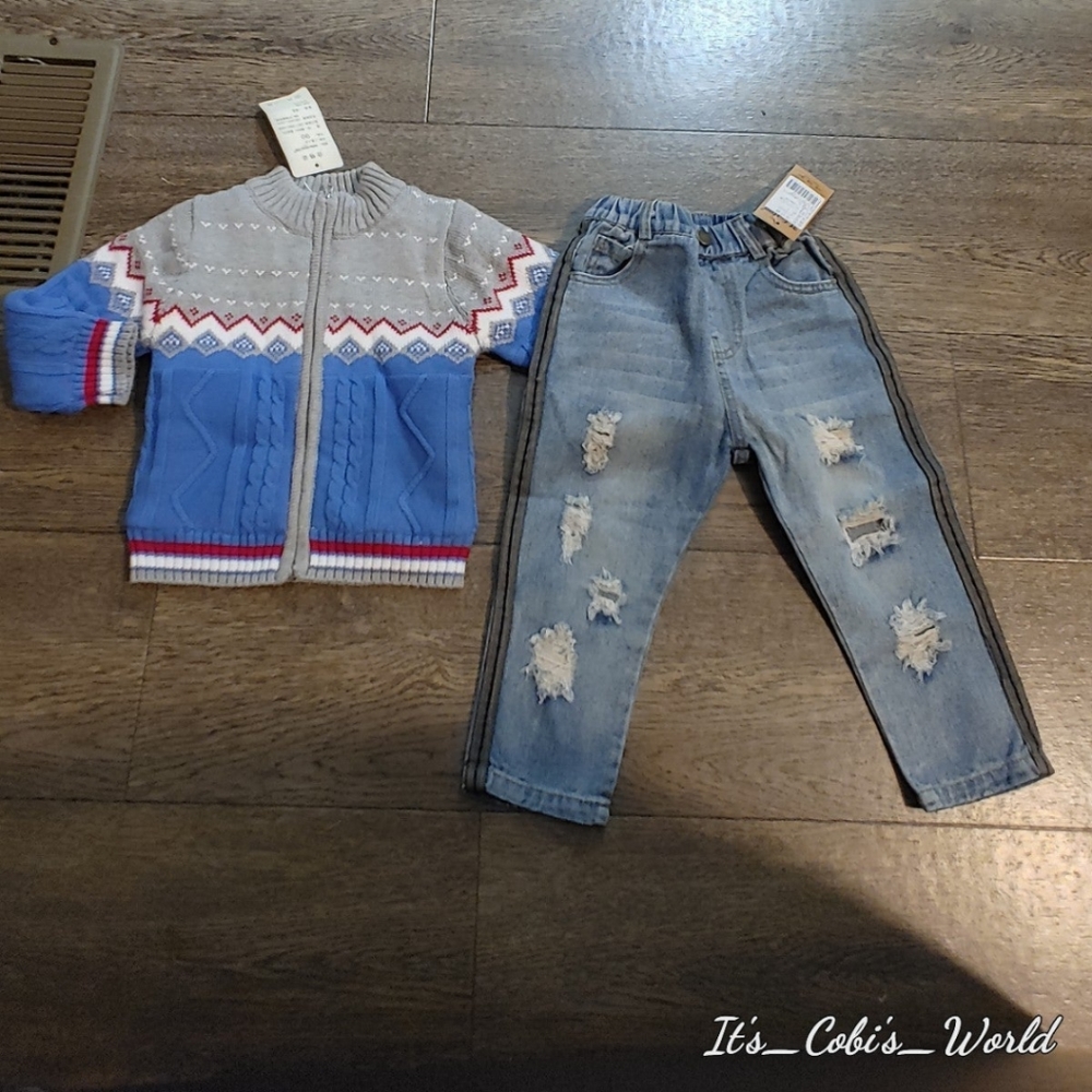 Toddler Boy's Sweater and Jeans Set